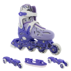 Rolki + łyżwy + wrotki 4w1, łyżworolki dziecięce NH0320A purple